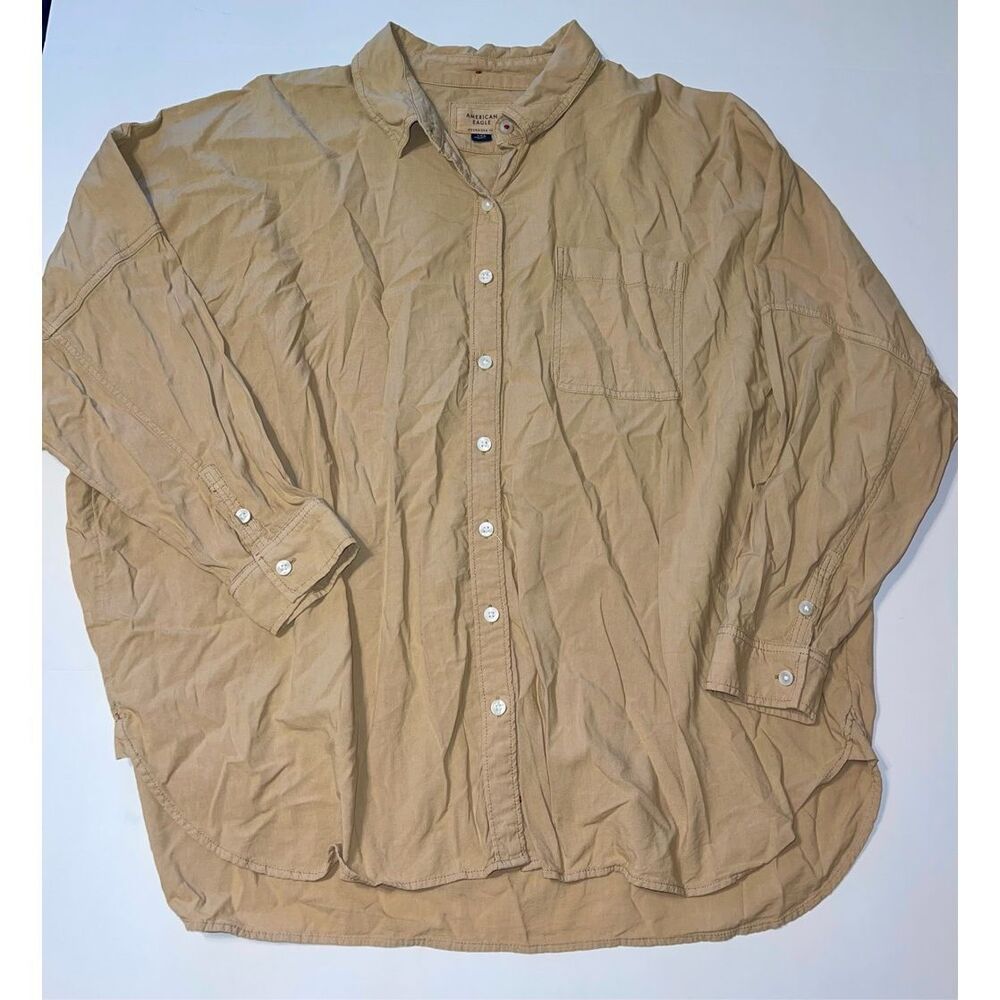 American Eagle Women’s Oversized Fit Button Down Long Sleeve Shirt Size Large Be